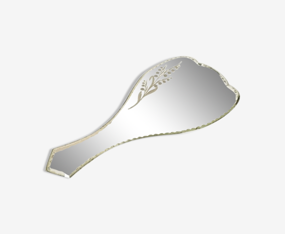 Miroir à main ancien gravé muguet