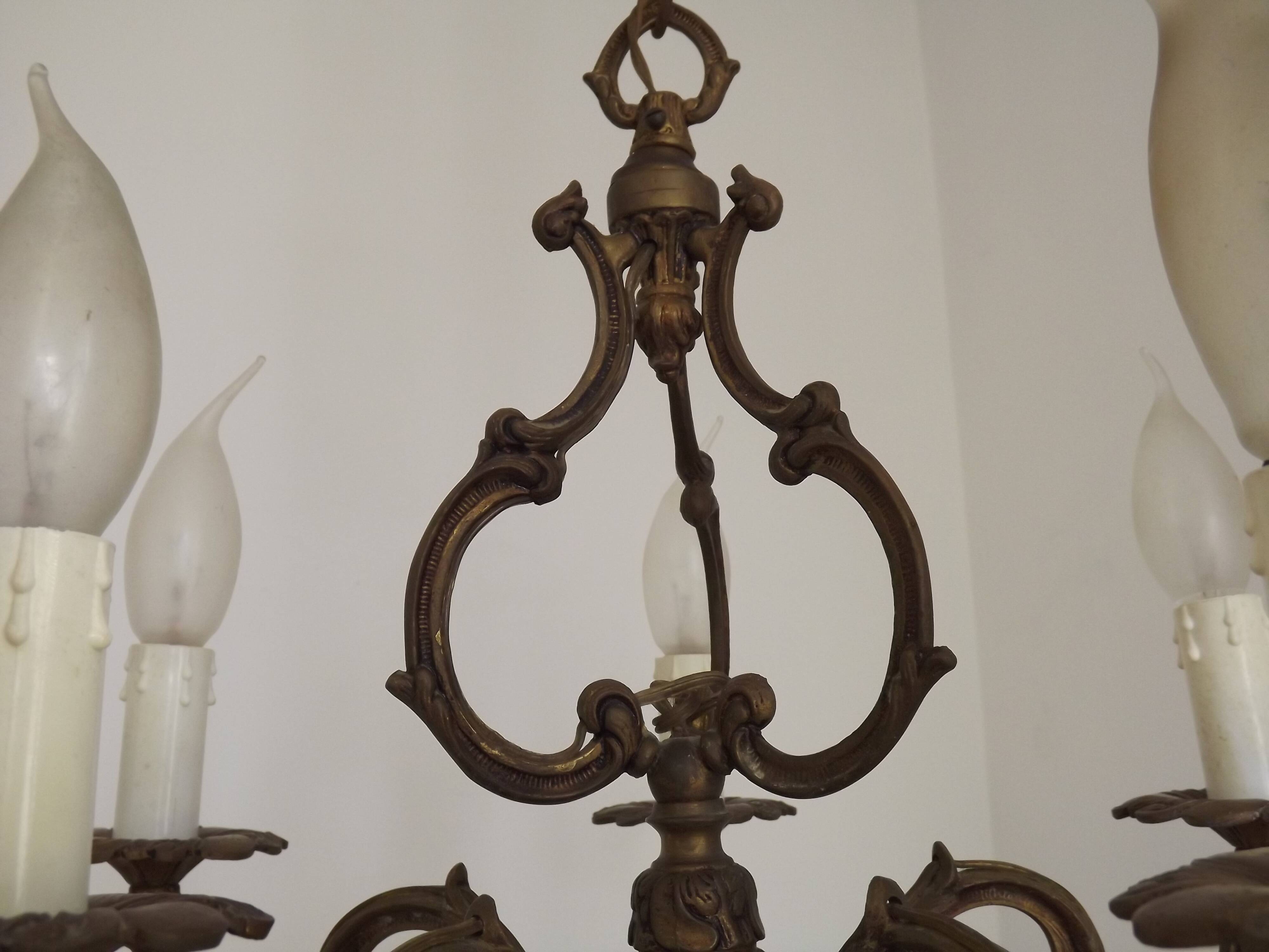 Elegant French Antique Bronze 5 Light 3 Sided Cage Style Chandelier