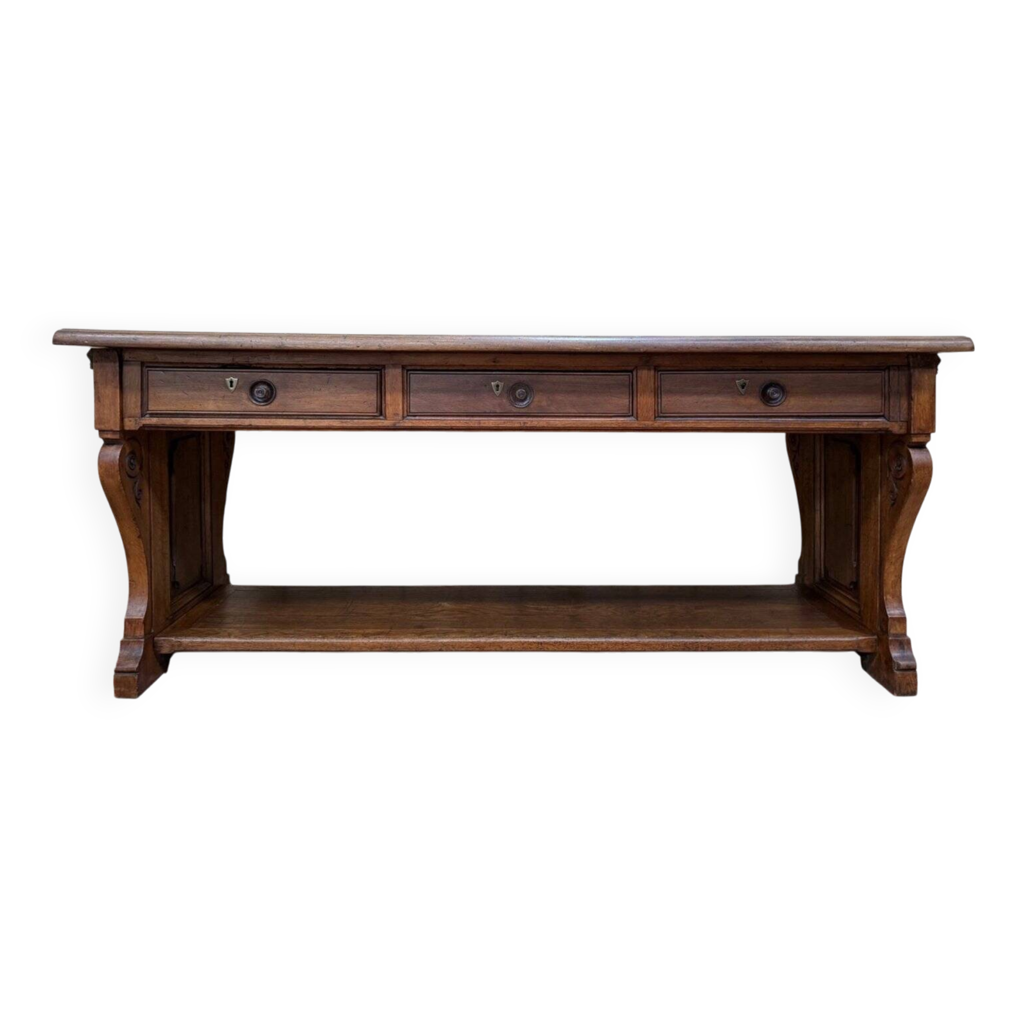 Console-table de milieu Néo-Renaissance – Travail lyonnais – Noyer massif