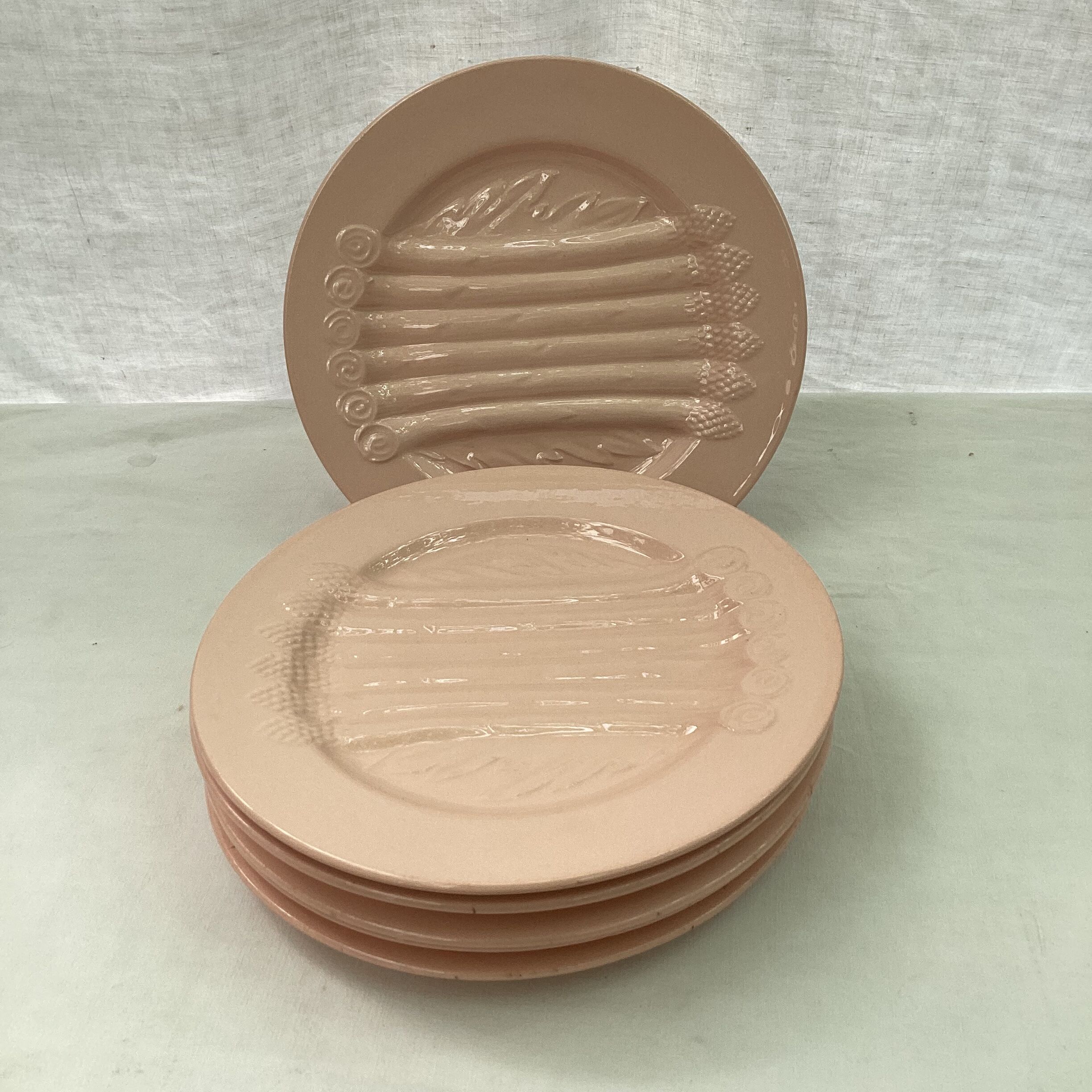 Set of six plates asparagus pale pink color porcelain dimension: D-25cm-