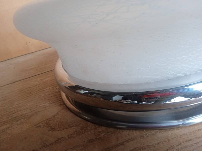 Large vintage chrome and glass ceiling light 1970