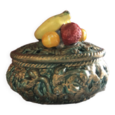 Boîte bonbonnière faïence ajourée avec barbotine de fruits