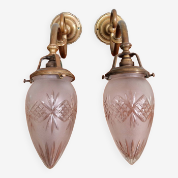 Pair of bronze wall sconces and crystal globes, early 20th century