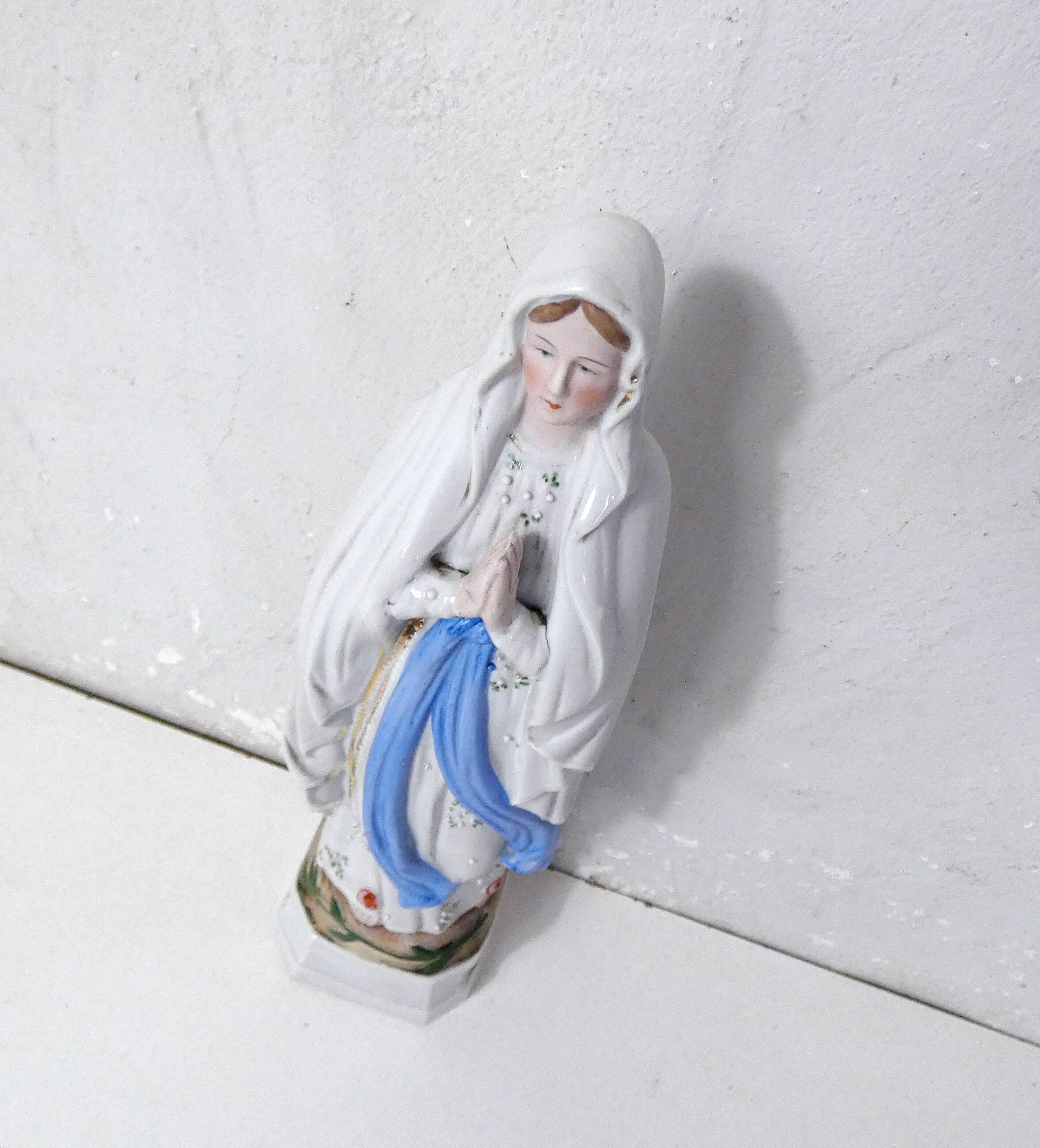 Antique Virgin Mary biscuit statue, 19th century