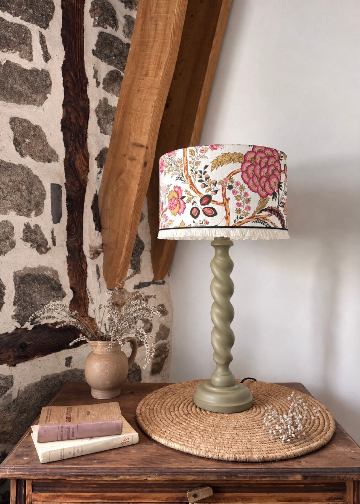 Lampe vintage torsadée – abat-jour indienne fait main