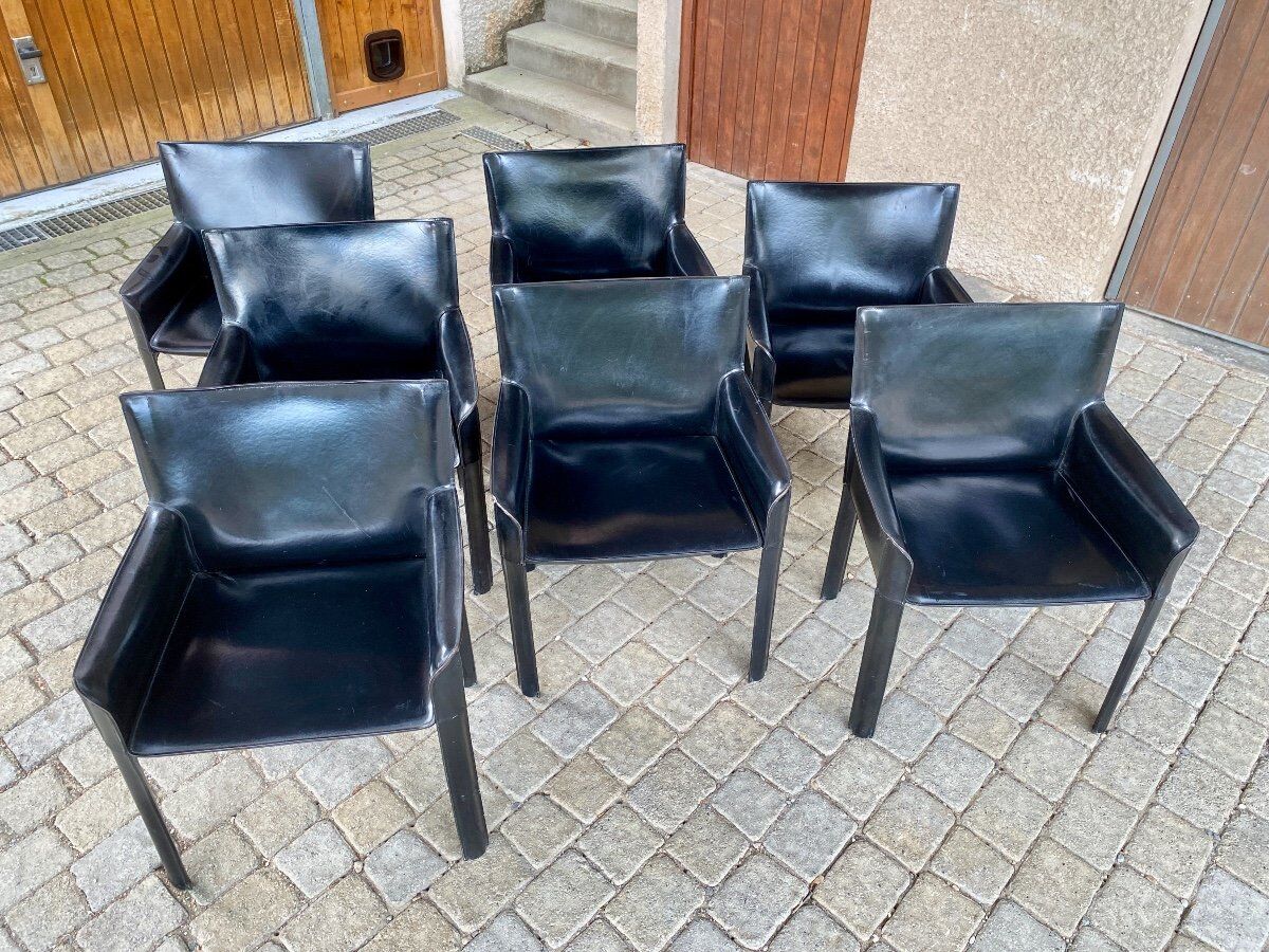 7 armchairs by Couro Brasil in Black Leather