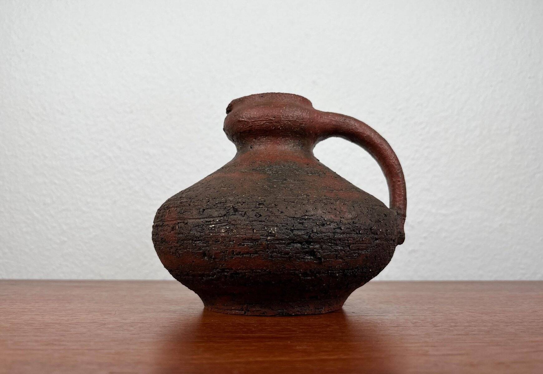 Carafe vase by German studio pottery, brutalist vintage by Gerhard Liebenthron, 1974.