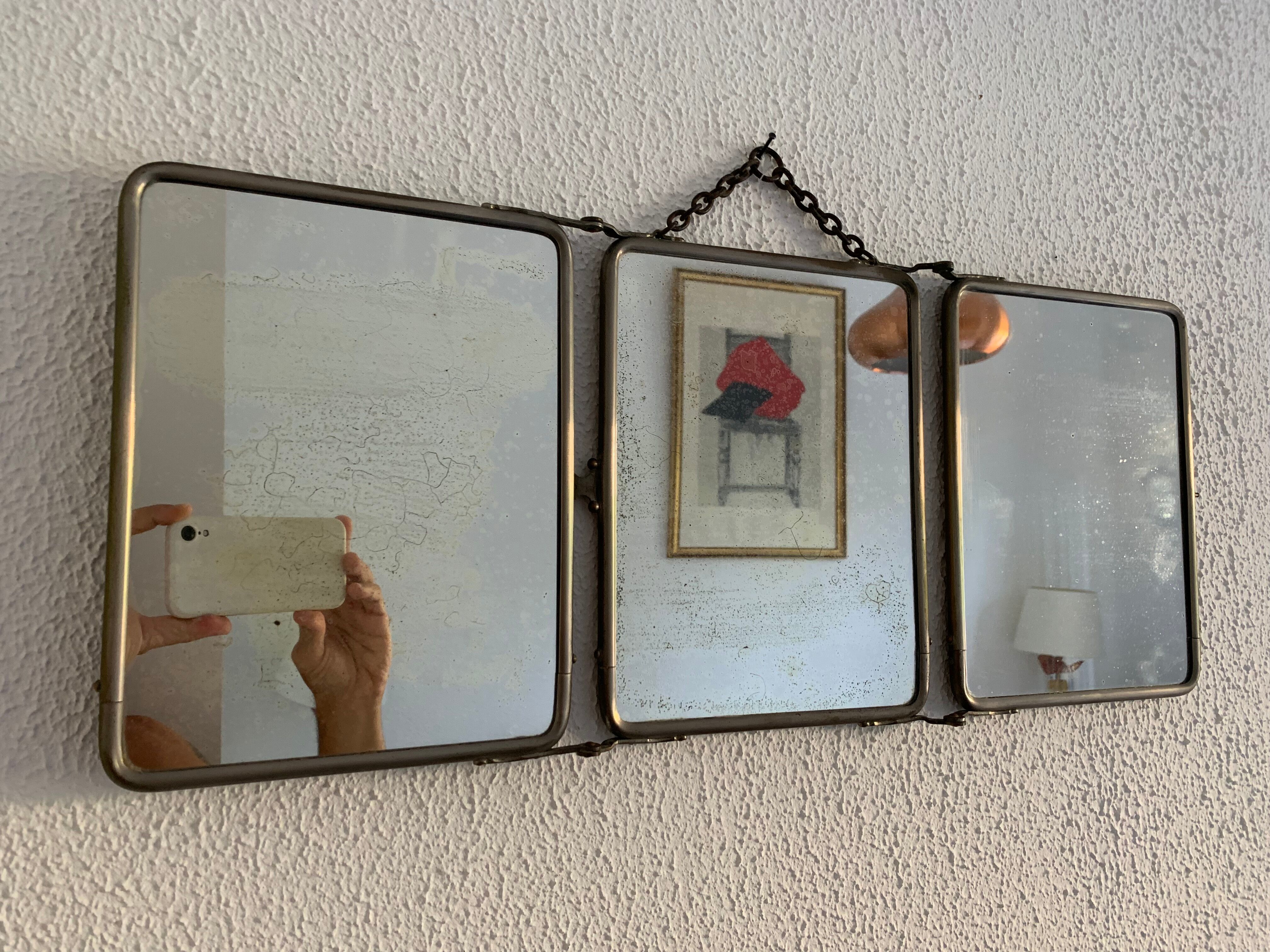 Miroir triptyque barbier Le Solide Paris vintage 1930 - 24 x 59 cm