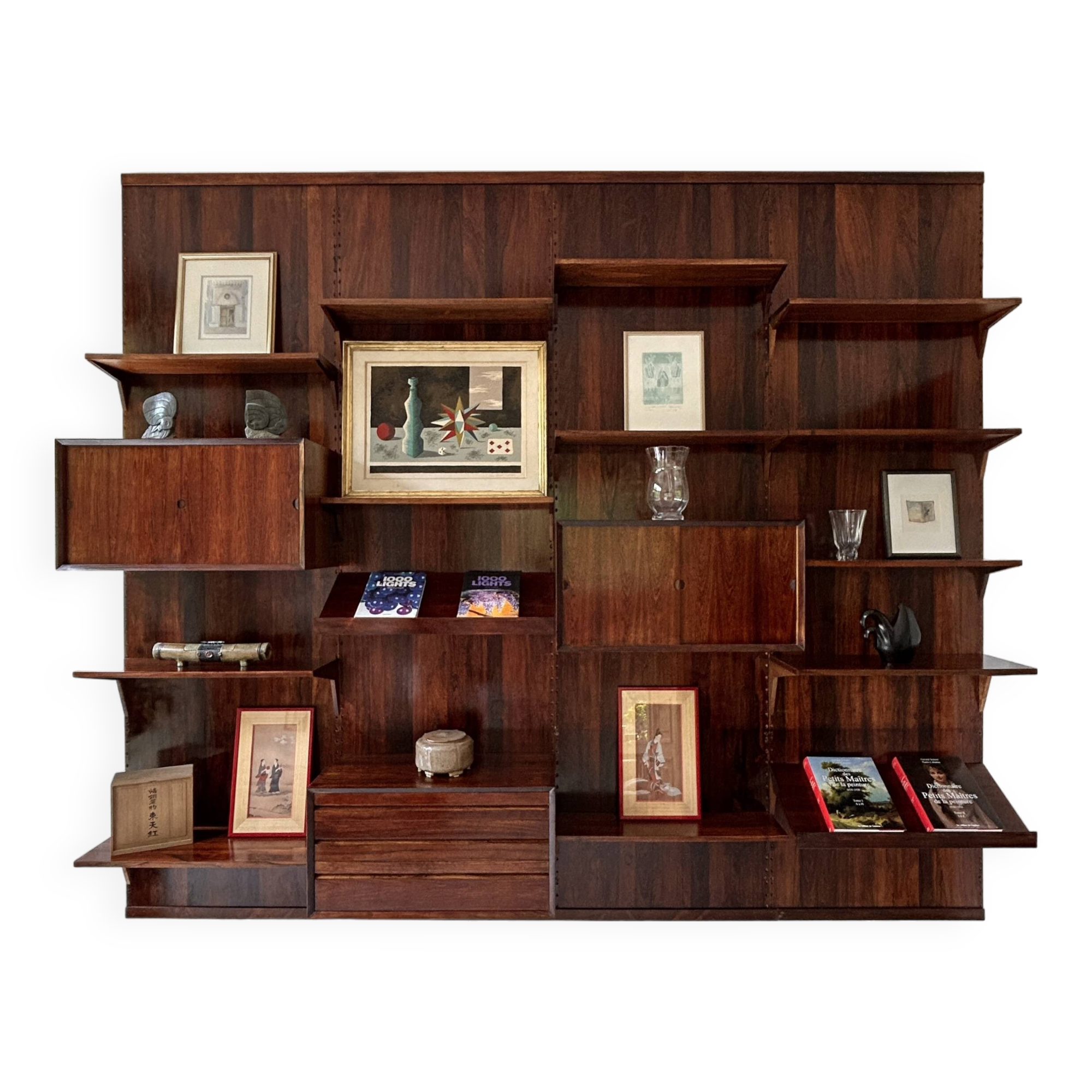 Scandinavian modular wall shelf in rosewood, Poul Cadovius, 1960s