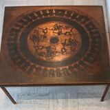 Mid-century copper and wood coffee table, Vad Trevarefrikk, Norway, 1960s.