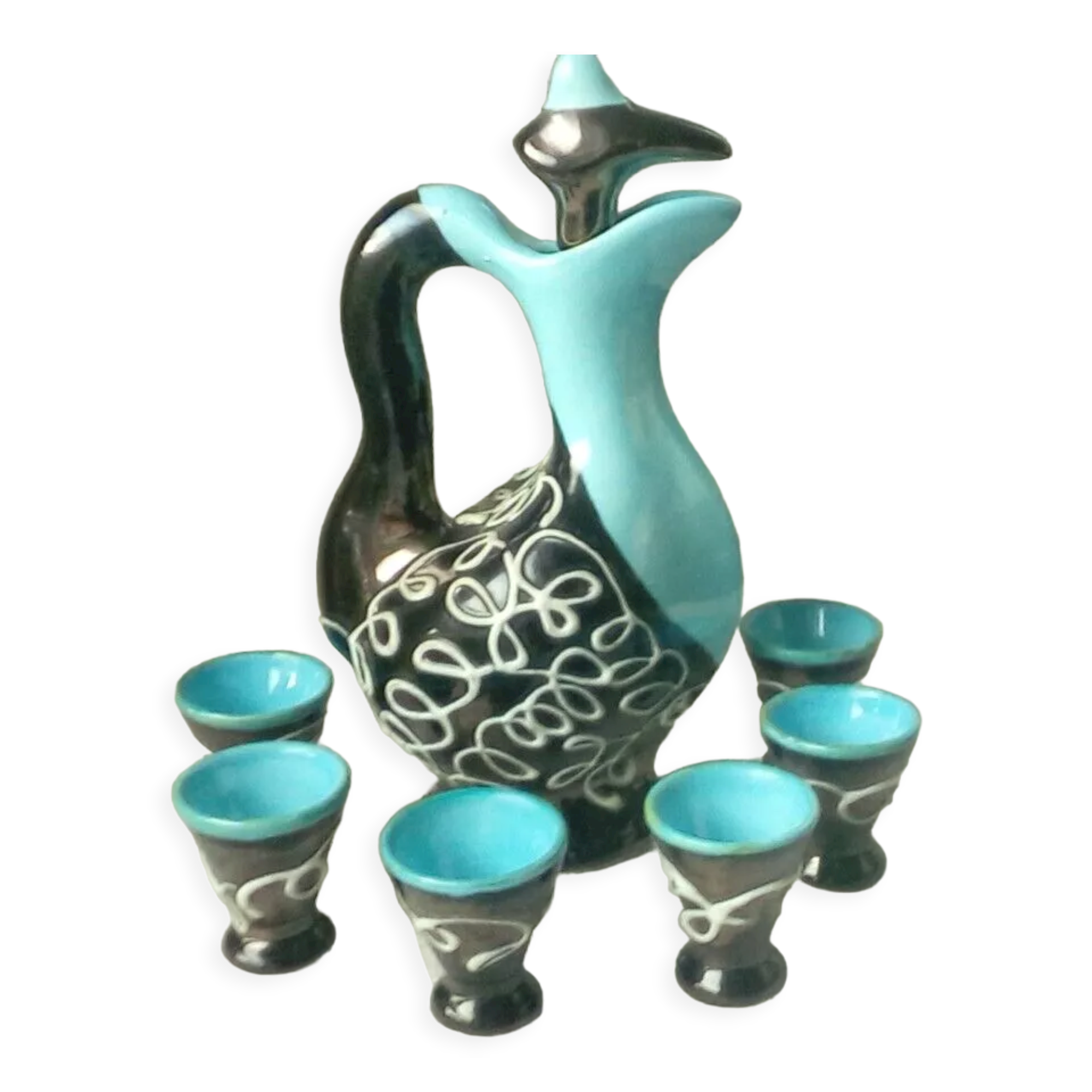 Vintage Vallauris ceramic liqueur service