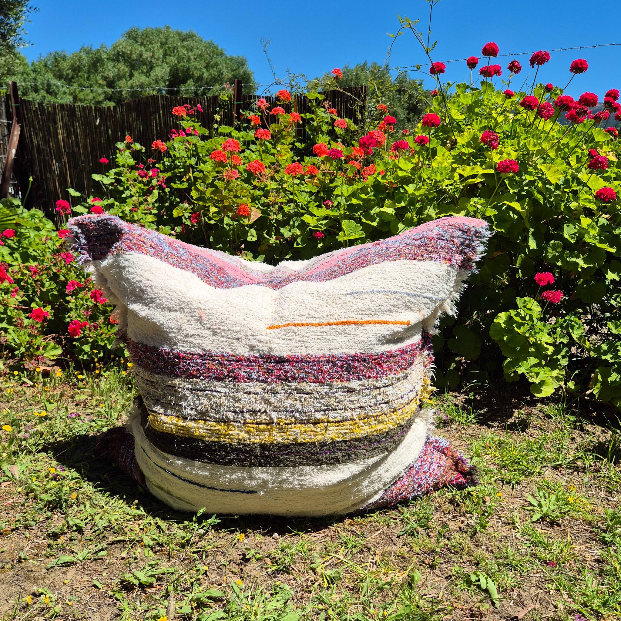 Housse de pouf artisanal - tissé main coton recyclé - 120 x 120