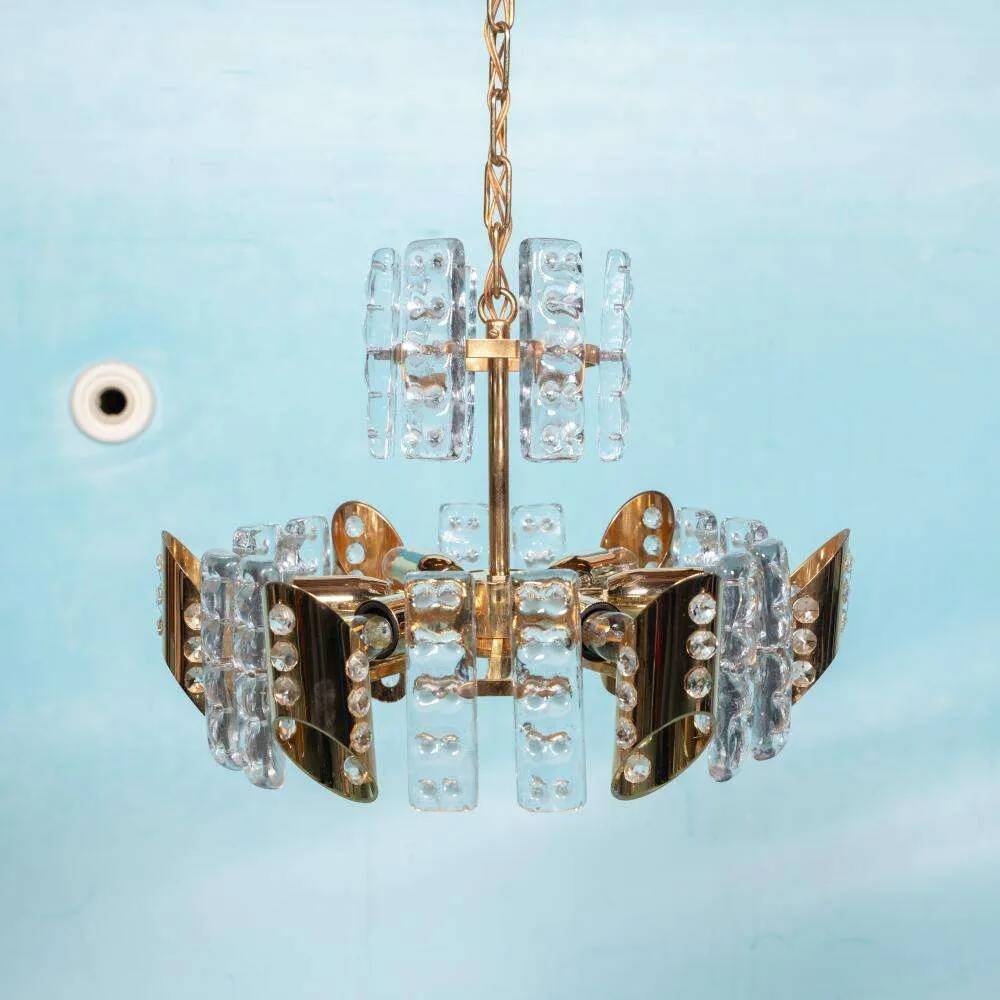 Midcentury gold crystal suspension by Orrefors, Fagerlund