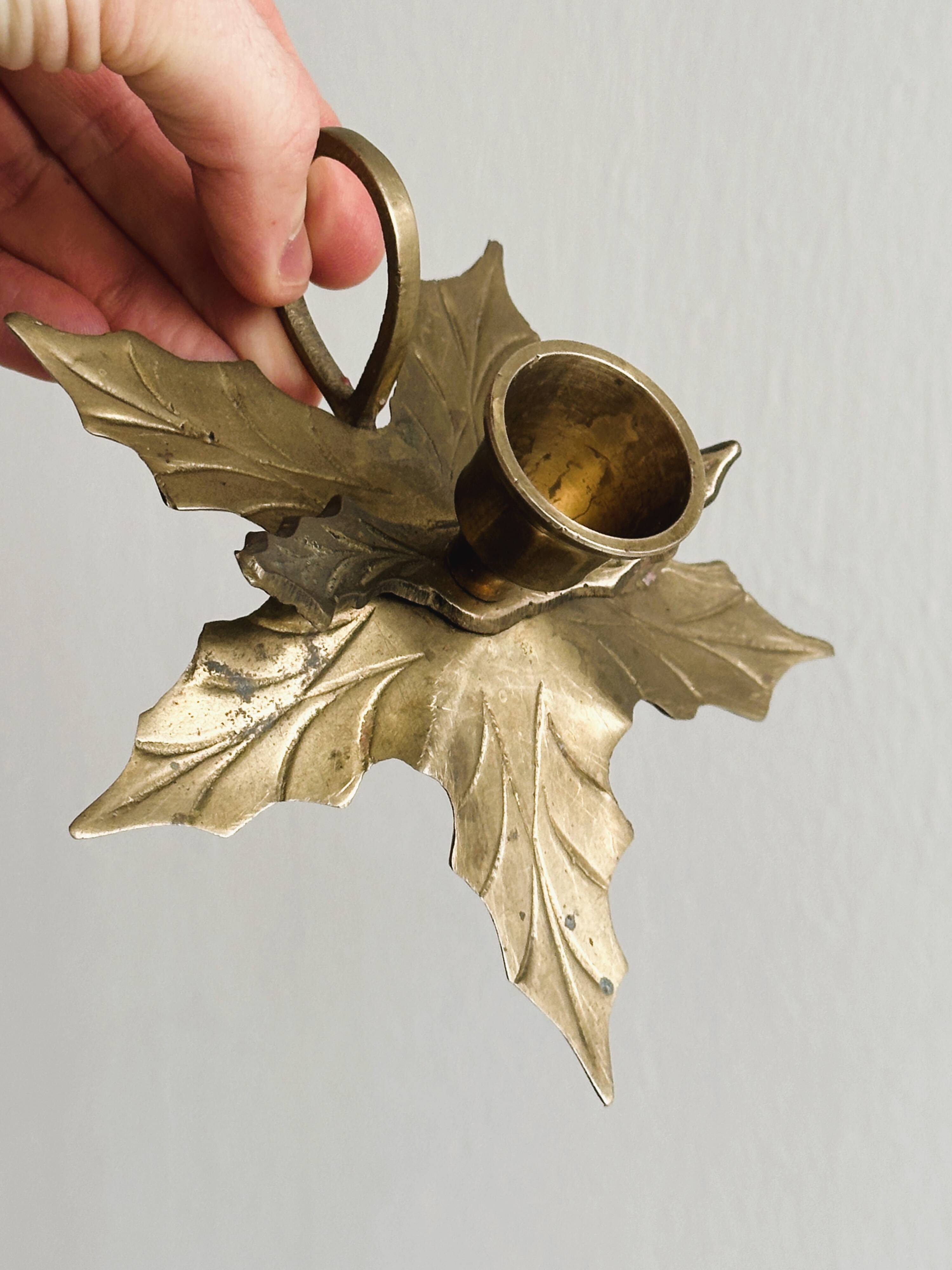 Leaf Shaped Brass Candle Holder