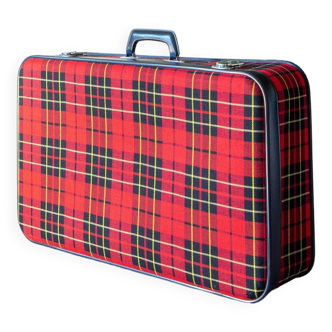 Valise tissu écossais tartan, année 60