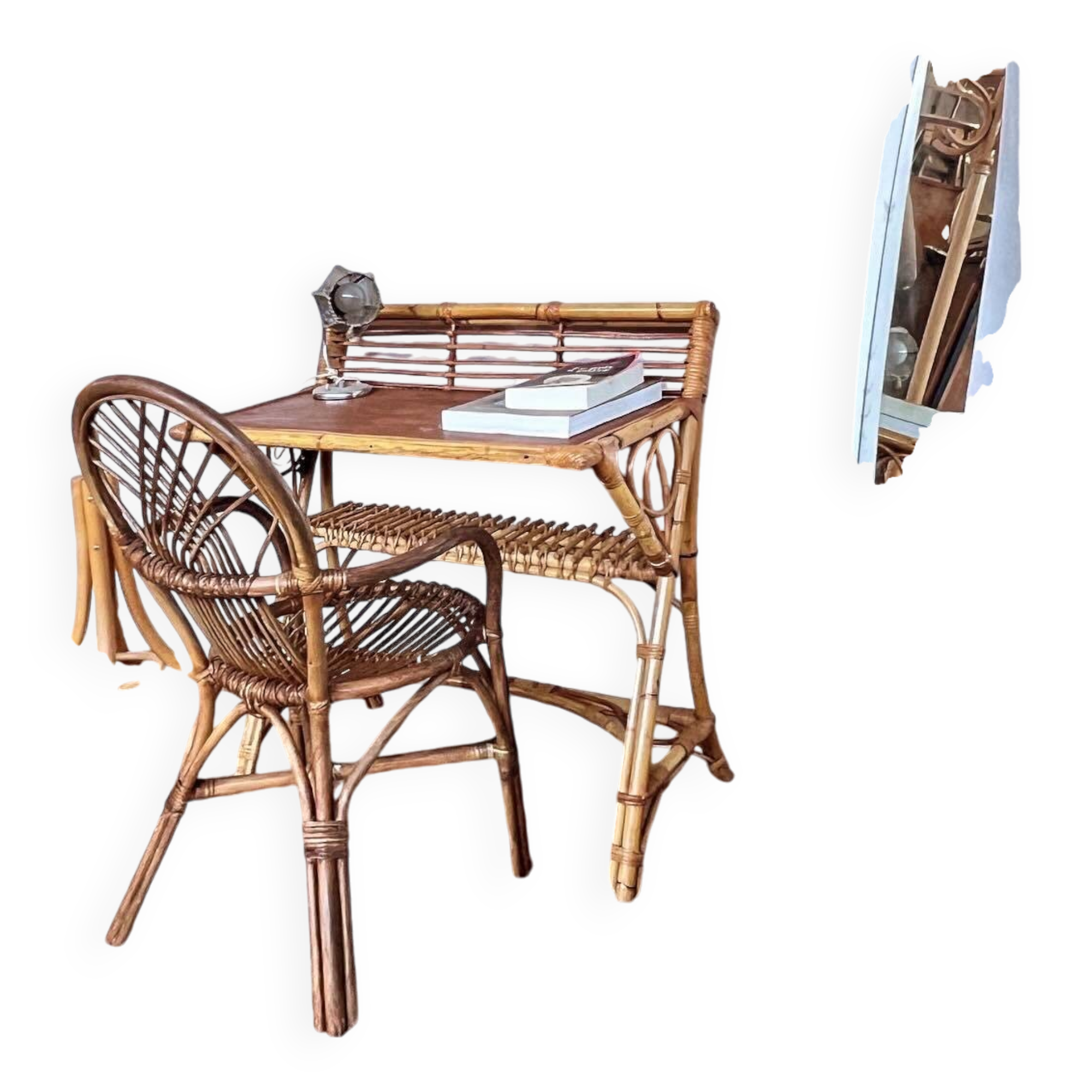 small desk, or serving trolley in bamboo, circa 1950/1960