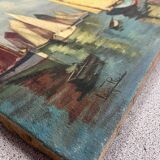 HST Marine painting "Sailboats in port" early 20th century signed
