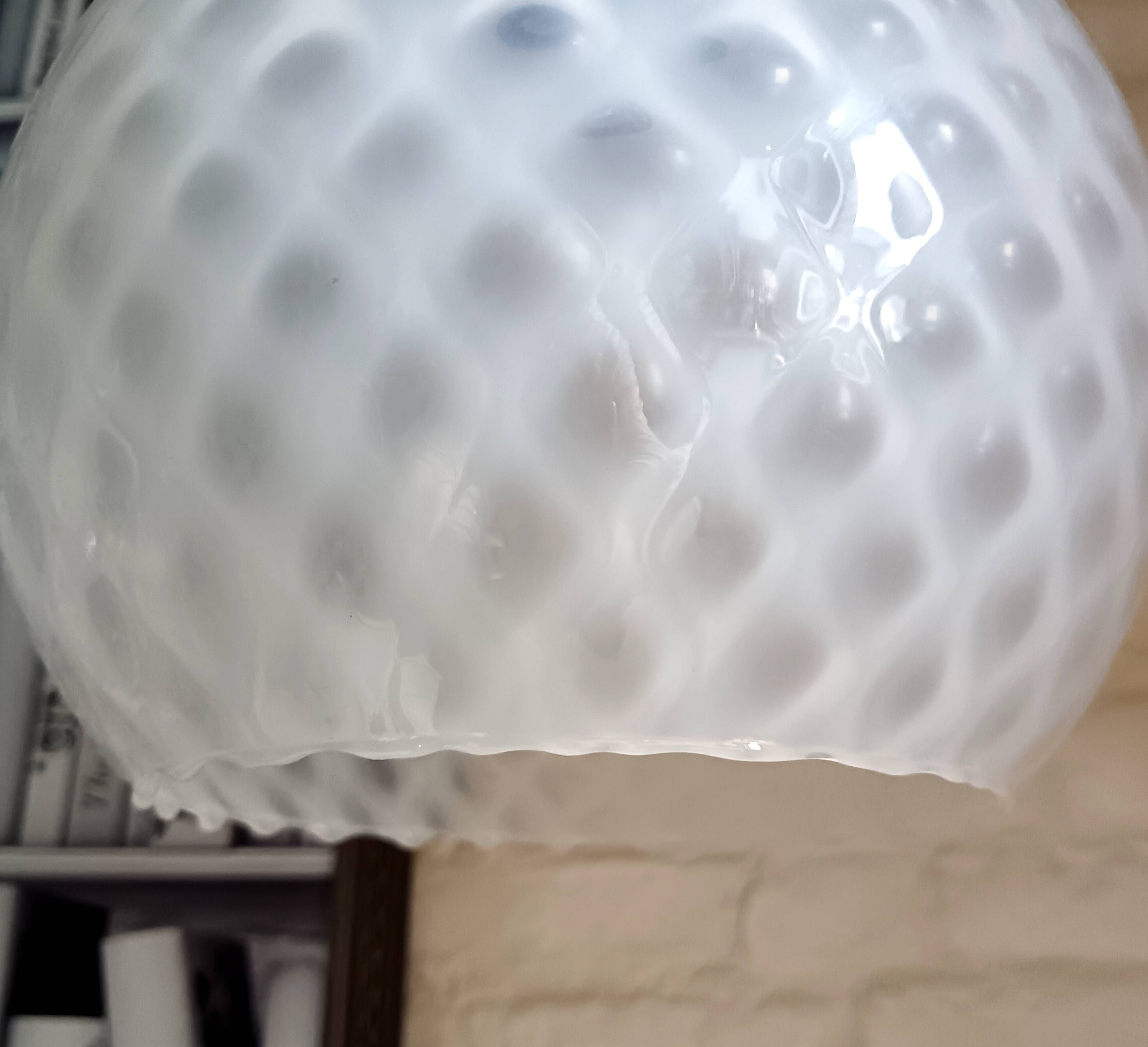 Vintage opaline glass ball pendant light with geometric patterns