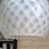 Vintage opaline glass ball pendant light with geometric patterns