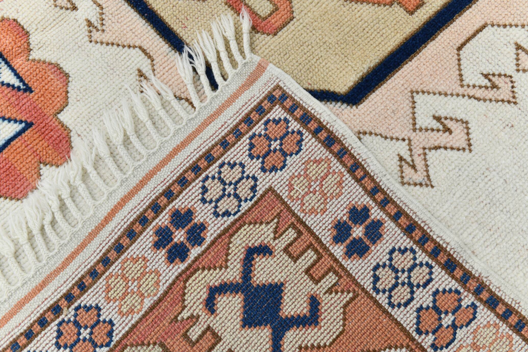 Beige & Pumpkin Orange Antique Vintage Rug Made in Anatolian, 202x284 Cm