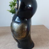 Statuette chouette laquée noire et dorée style asiatique