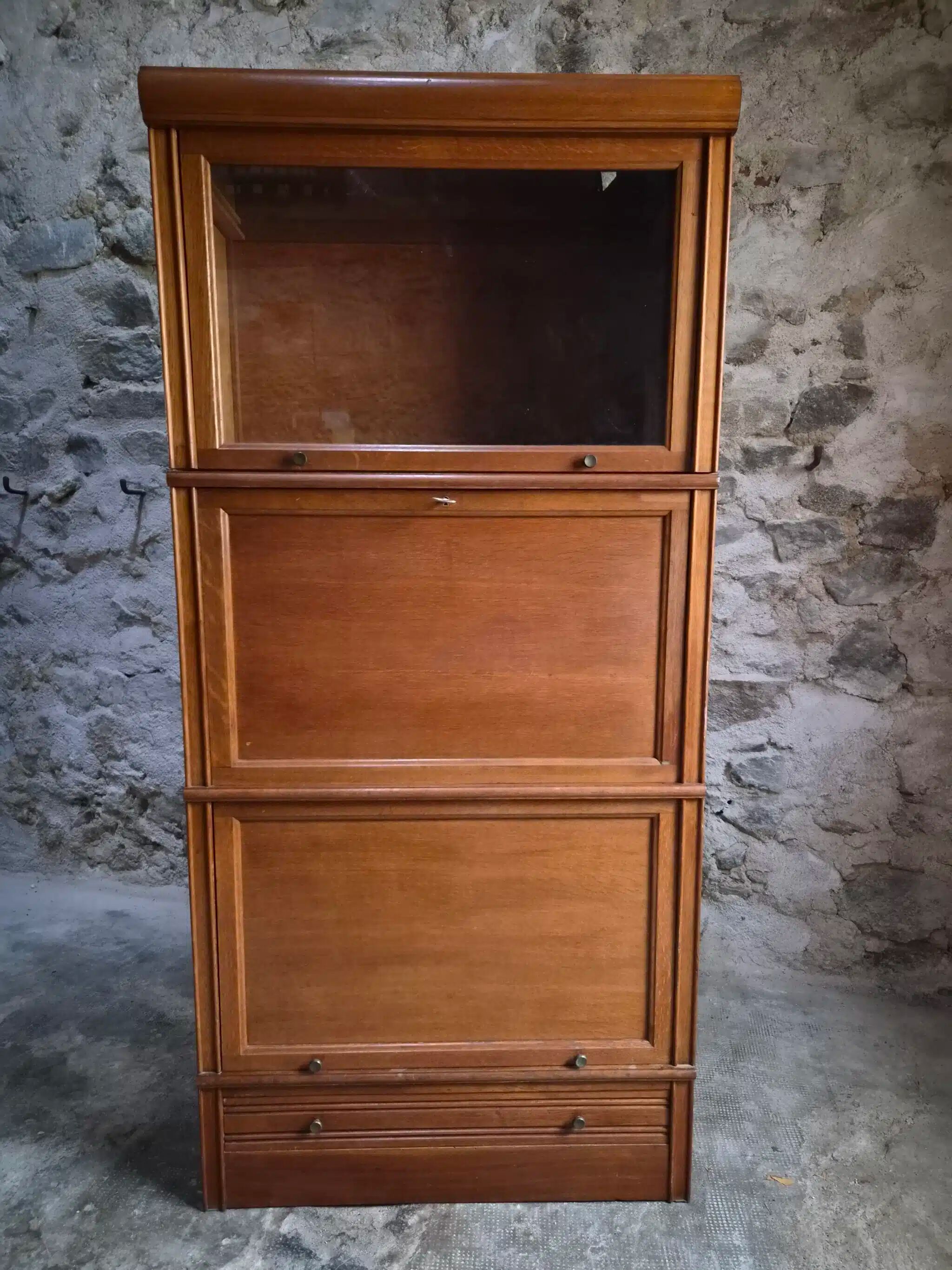 French modular secretary in oak with display case, 1950s.