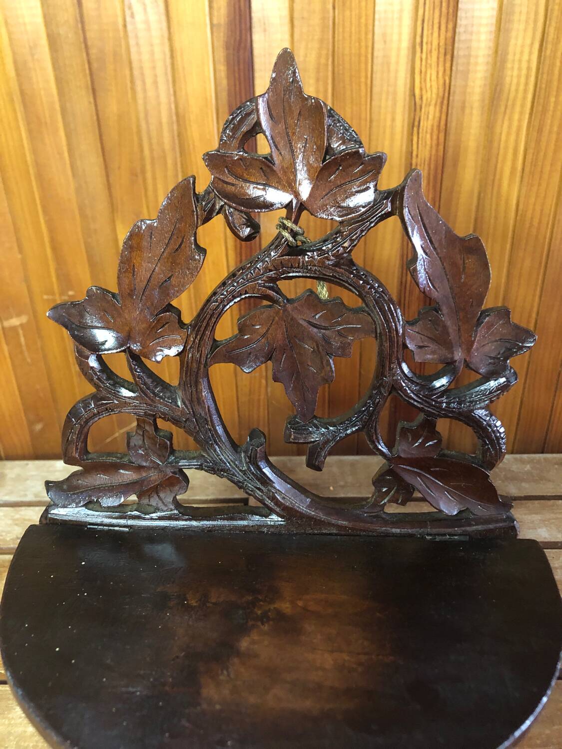 Carved wood wall shelf vintage vine leaves decor #a465