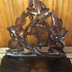 Carved wood wall shelf vintage vine leaves decor #a465