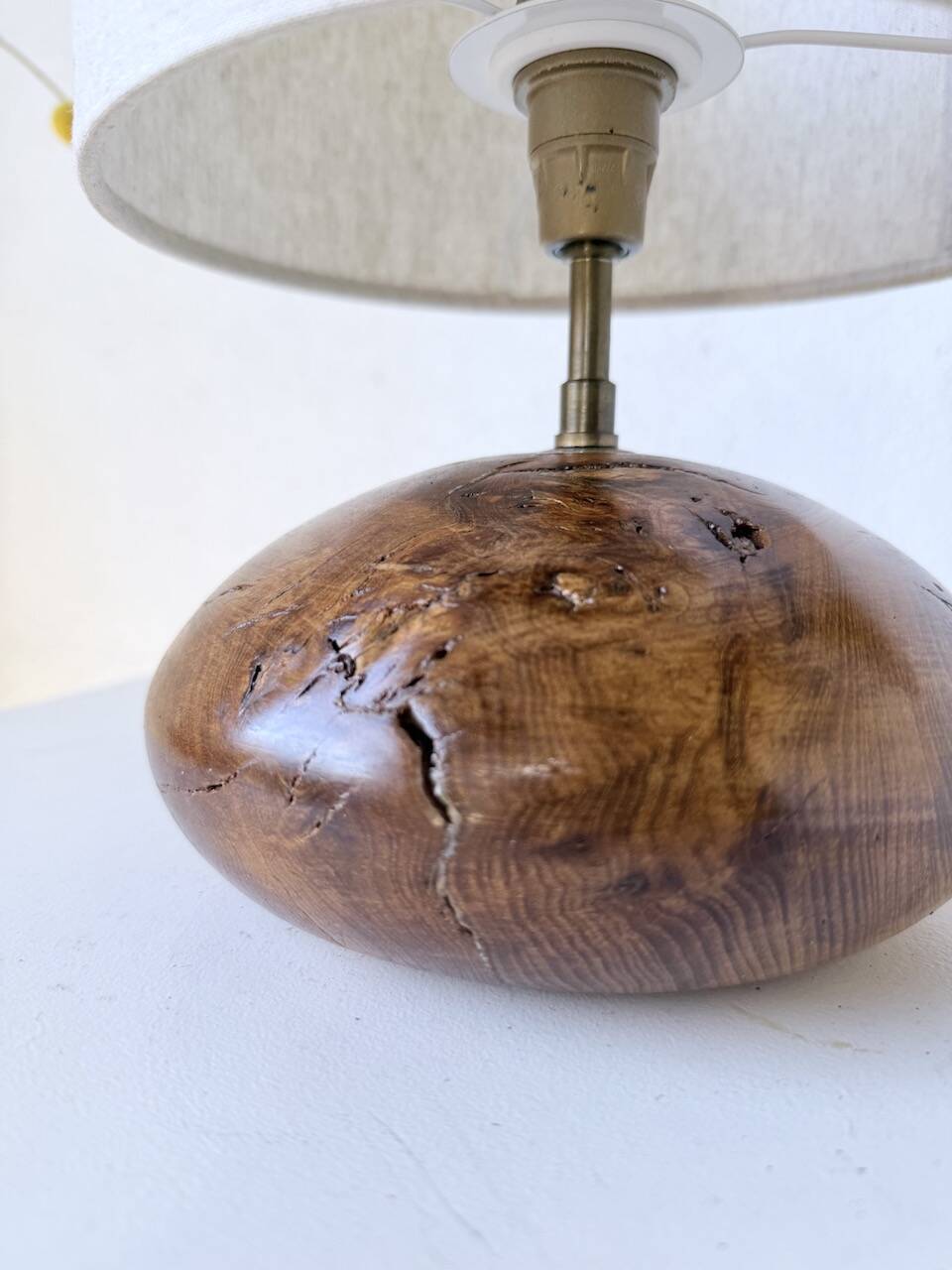 Brutalist olive wood table lamp 1970