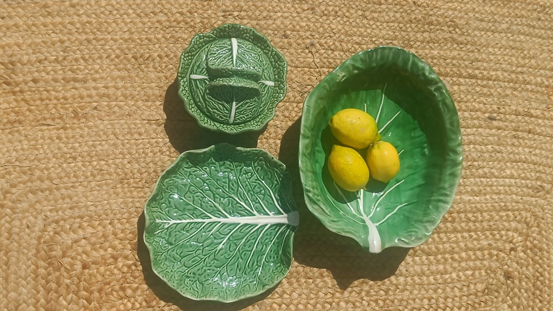 Vintage cabbage decorated earthenware salad bowl