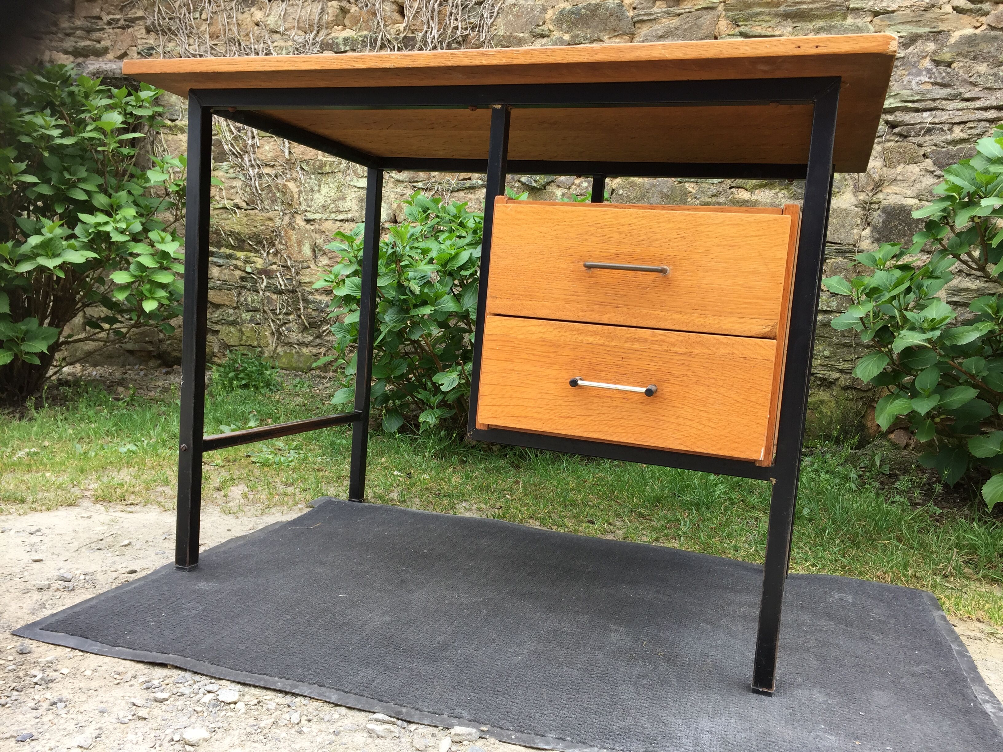 Vintage modernist office in oak and metal tubular base