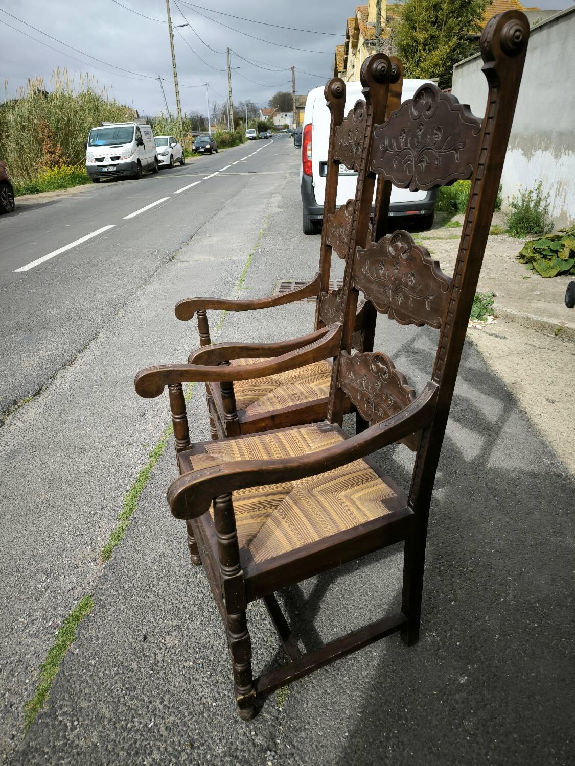 Pair of large, heavy armchairs from the late 19th century