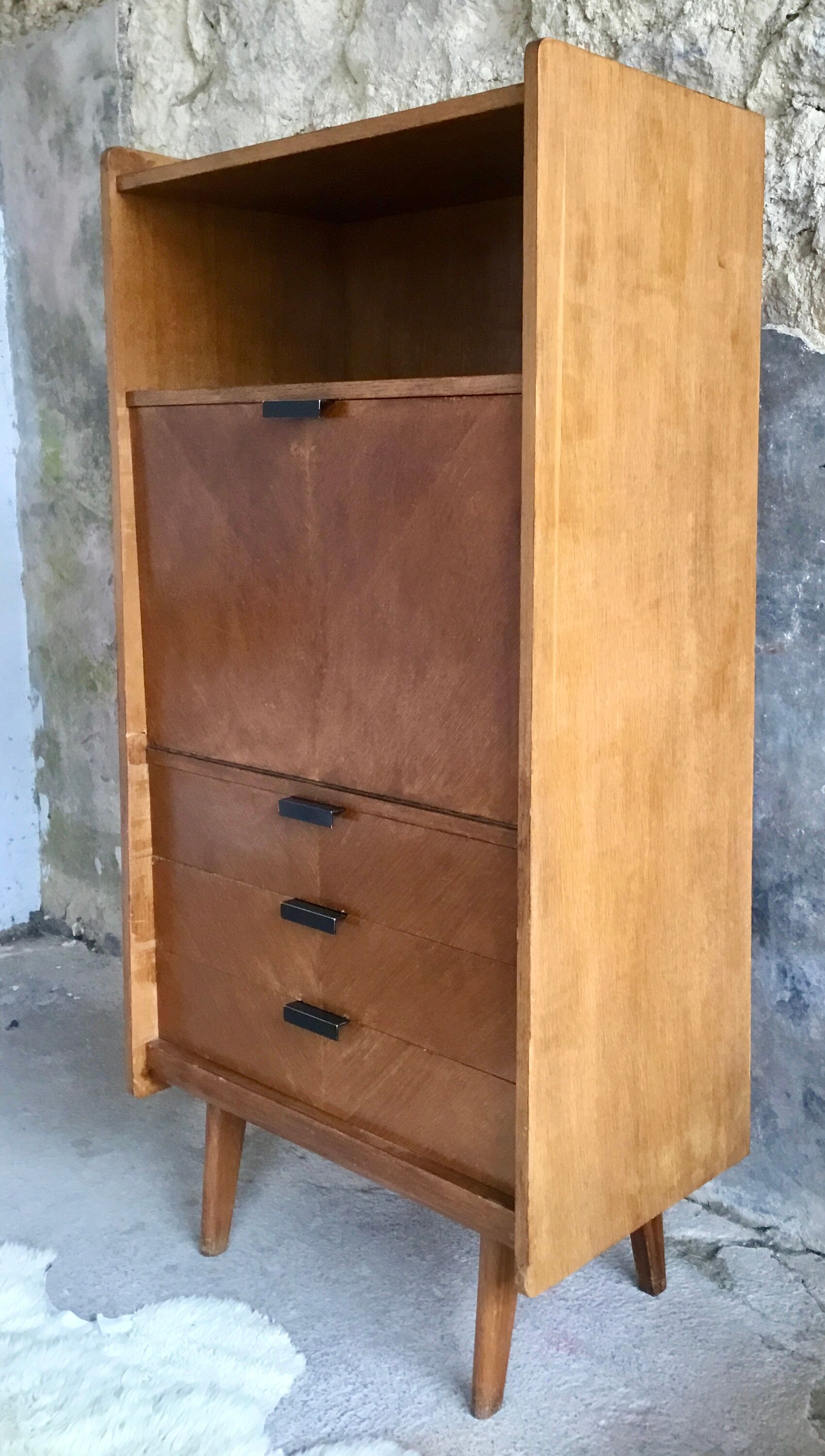 Vintage secretary in light oak veneer 1960