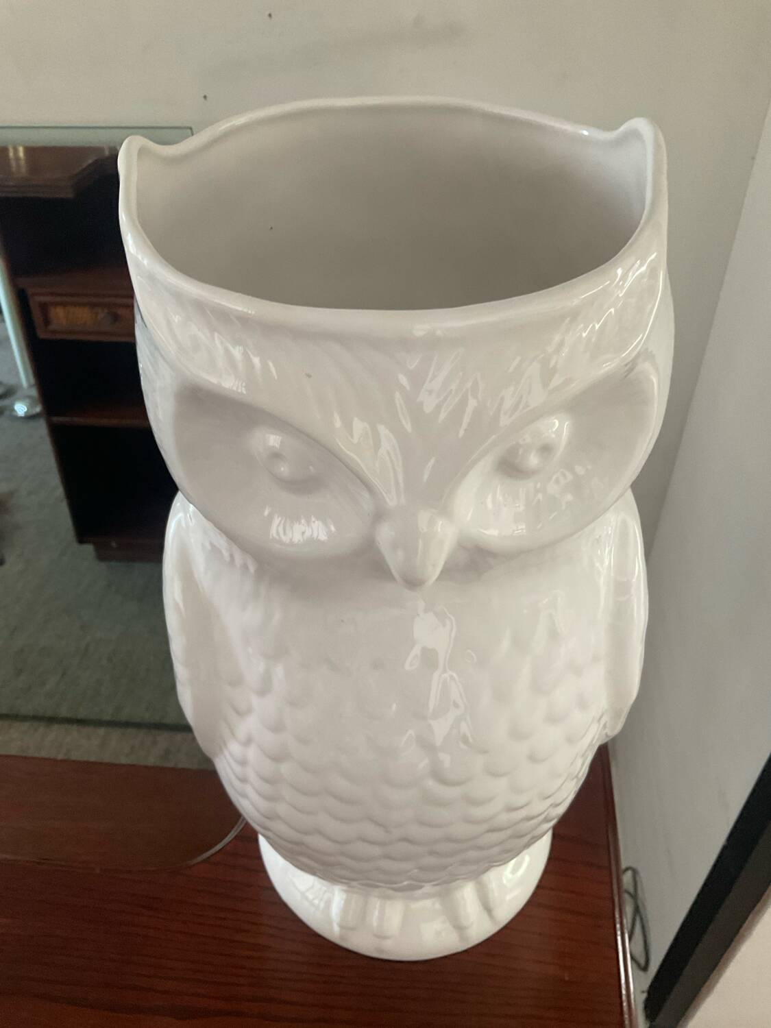 Vintage glazed ceramic owl umbrella stand