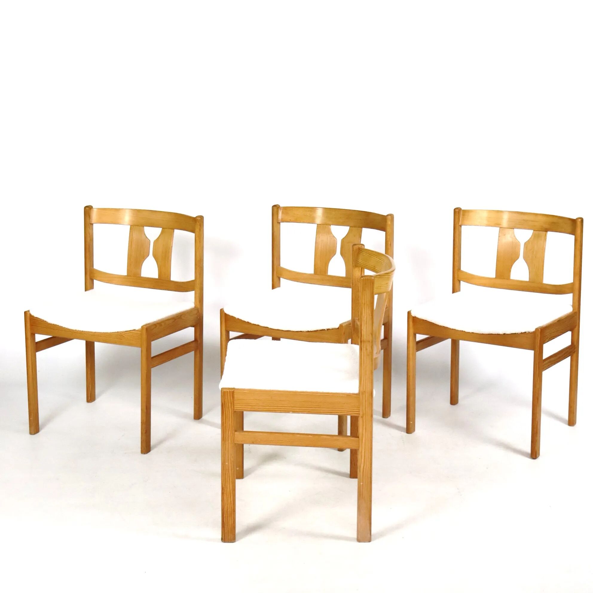 Set of four pine chairs from the 1960s.
