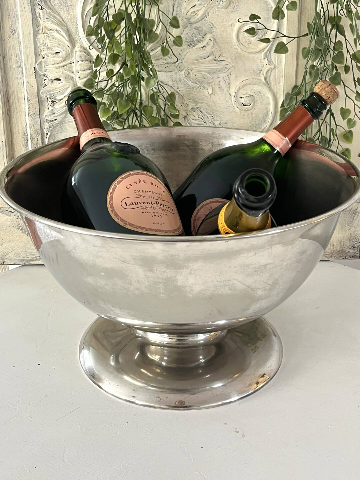 French champagne cooler bowl Leclerc Briant Vinum silver plated