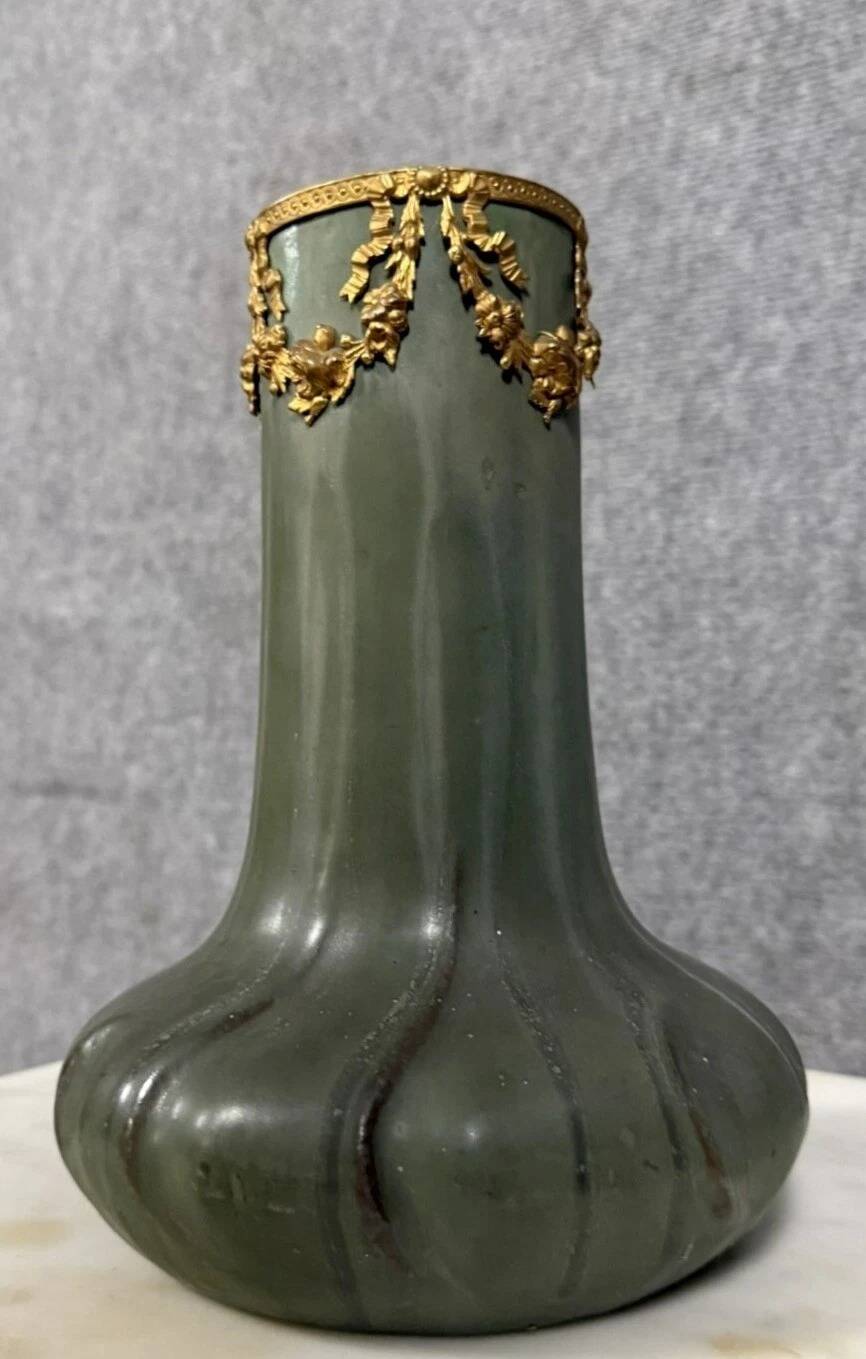 Denbac: ceramic and gilded bronze vase from the Art Nouveau period