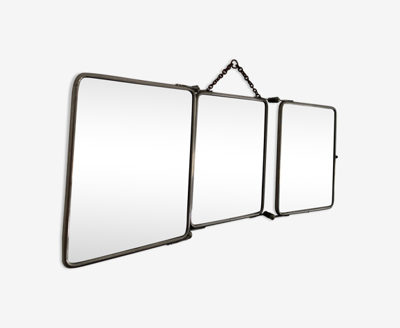 Vintage mirror 1930 triptych barber crystal fabric - 27 x 67 cm