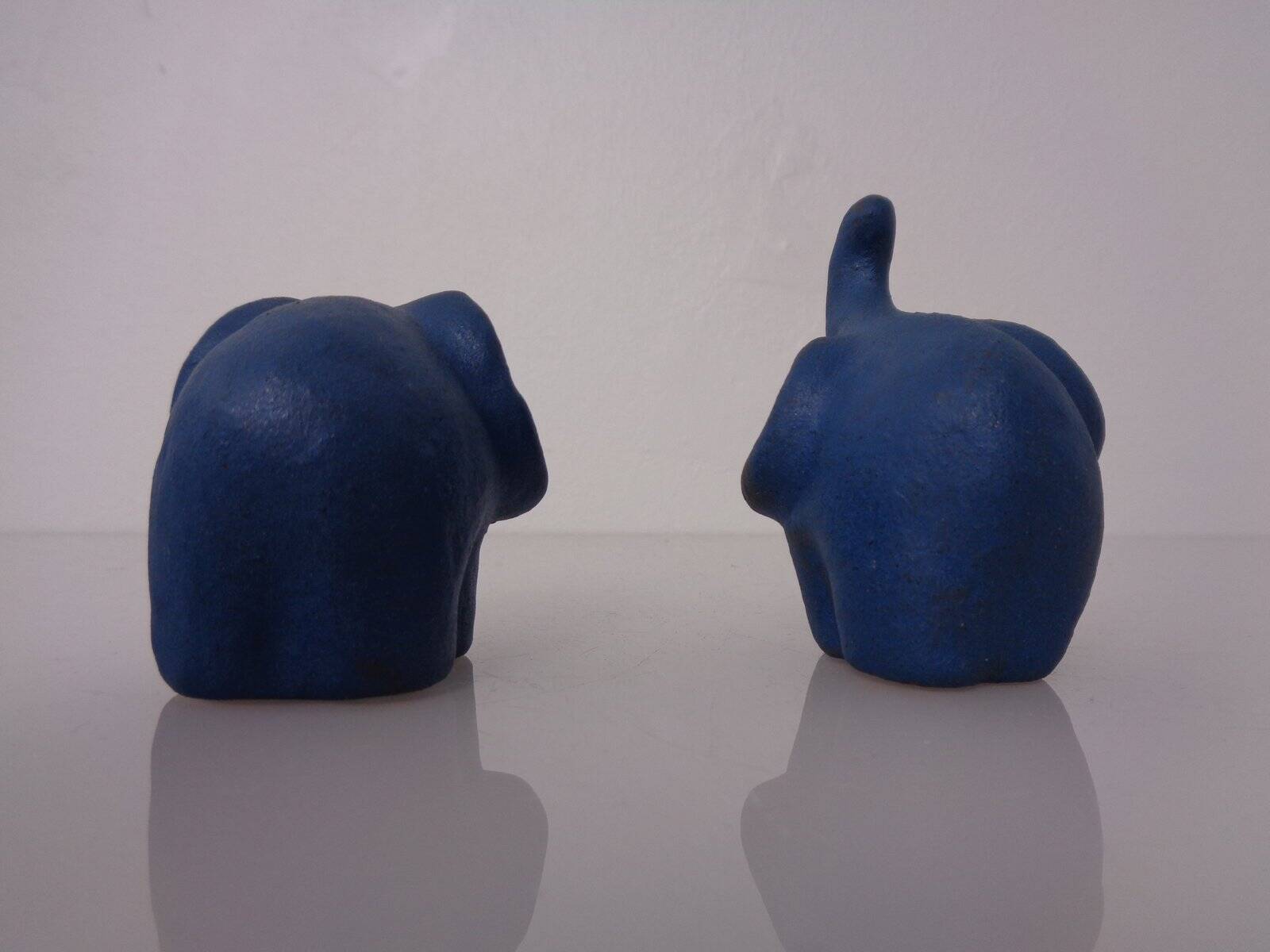 Mid-Century Blue Ceramic Elephants, Austria, Set of 2