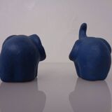 Mid-Century Blue Ceramic Elephants, Austria, Set of 2