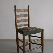 Rustic ladder-back oak chairs with embroidered seats | Netherlands | 1950s