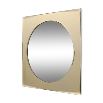 Postmodern Square Beige Wall Mirror with a Beveled Glass, Italy