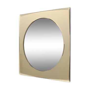 Miroir mural carré postmoderne beige avec verre biseauté, Italie