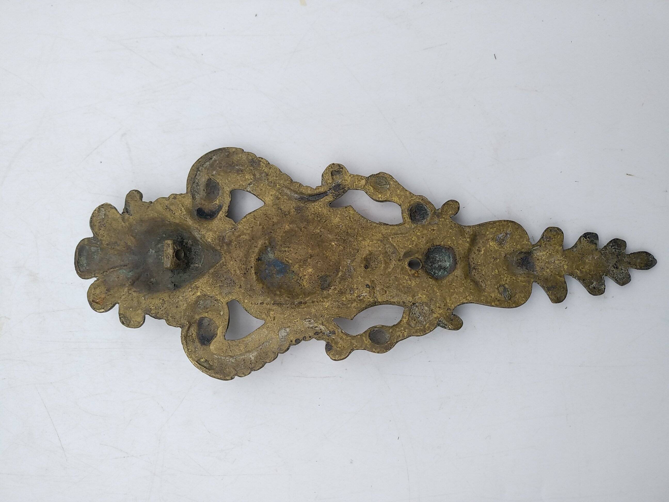 Brass lion head. Furniture decoration, leftover knocker or large nail cover?