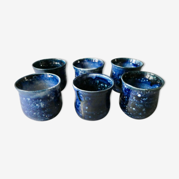 Ensemble de 6 tasses en grès émaillé bleu