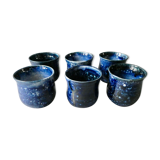 Set of 6 cups in blue enamelled stoneware