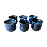 Ensemble de 6 tasses en grès émaillé bleu