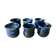 Set of 6 cups in blue enamelled stoneware