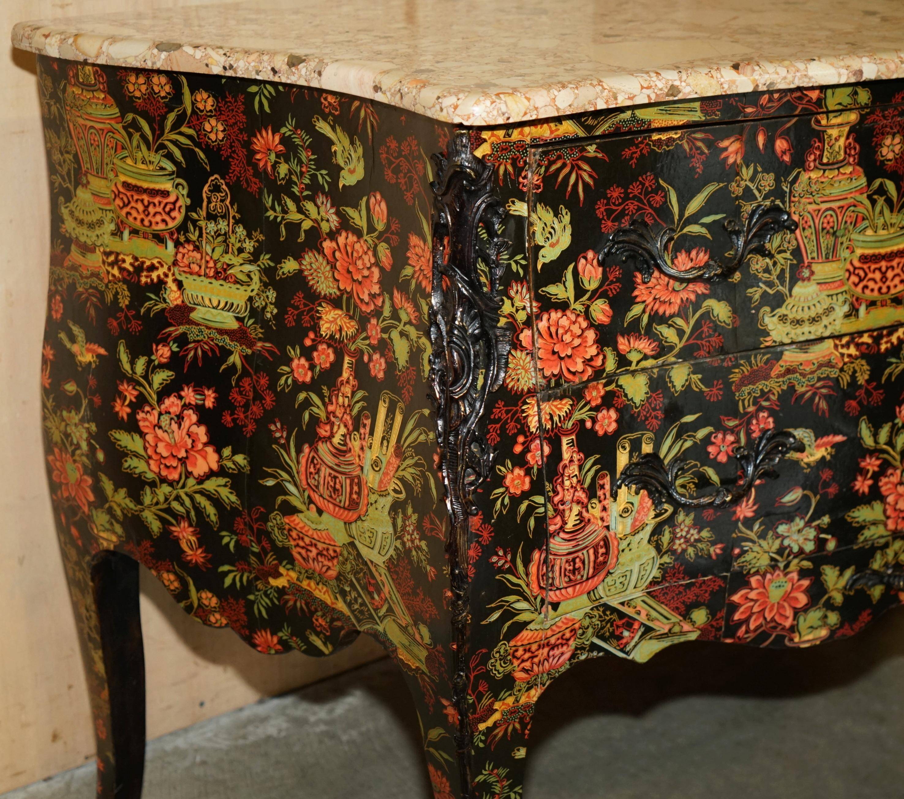 Antique Chinoiserie Commode Hand-Painted with Marble Top