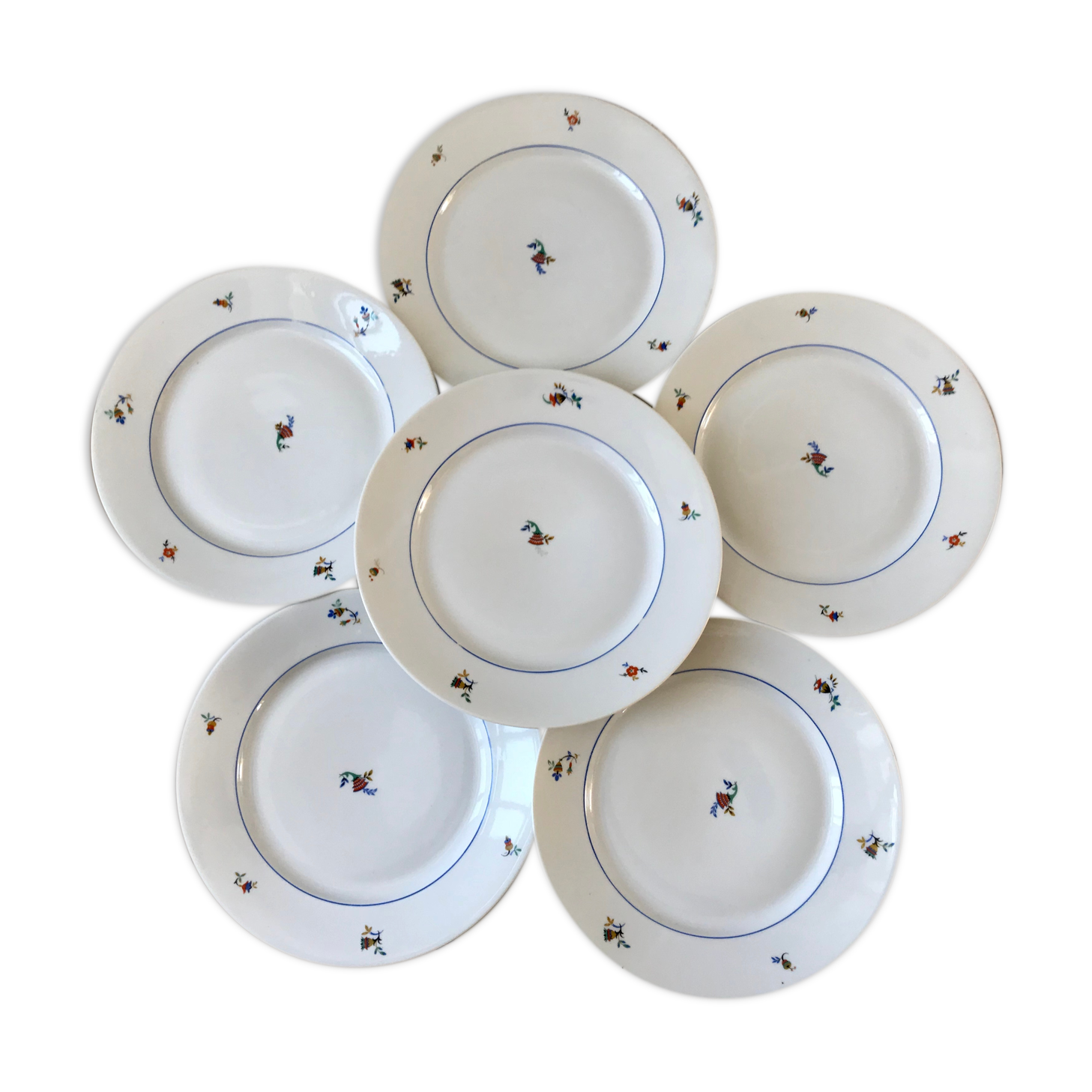 Set of 6 Czech flat plates made in France registered model 50s-60s